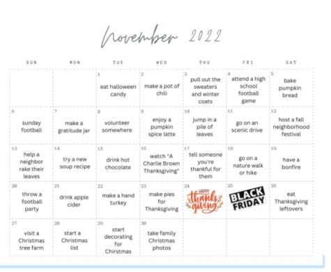 November Daily Calendar